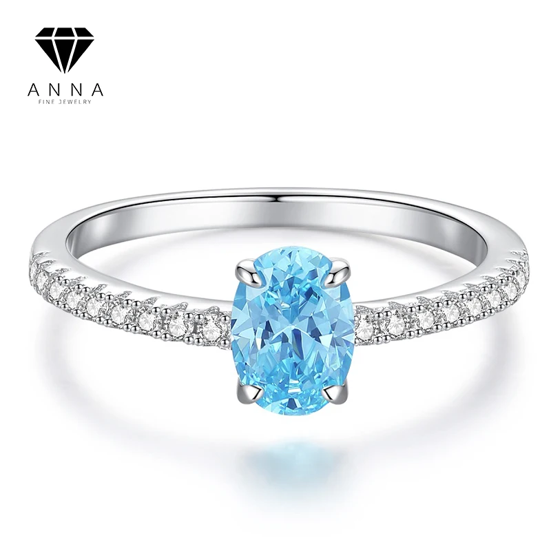 

Luxury Oval Sea Blue Gemstone Diamond Ring for Women Wedding 925 Sterling Silver Platinum Plated Fine Jewelry Anniversary Gifts