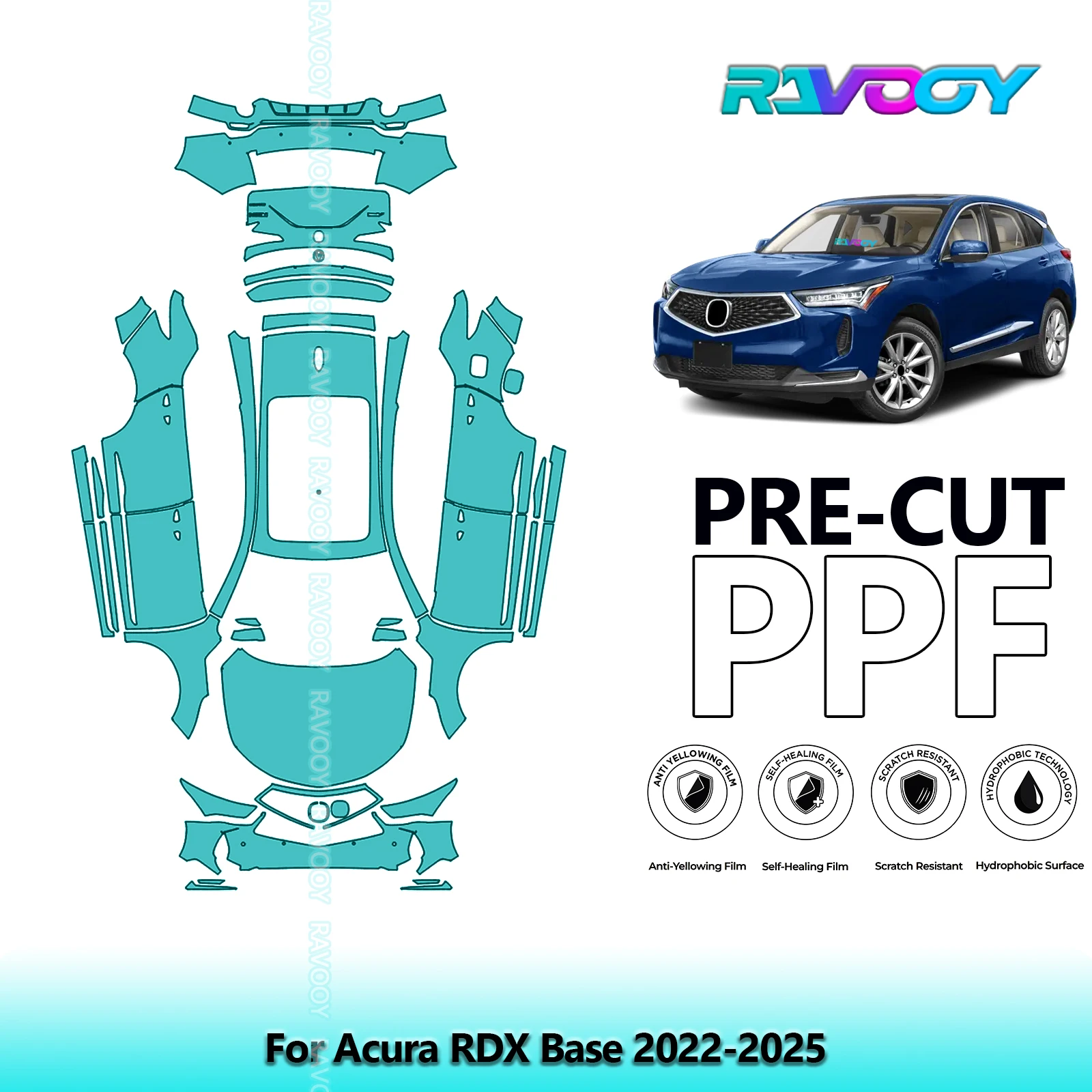 RAVOOY Custom-Fit Precut TPU PPF Full Vehicle Clear Bra Stone Guard EU UK For Acura RDX Base 2022-2025