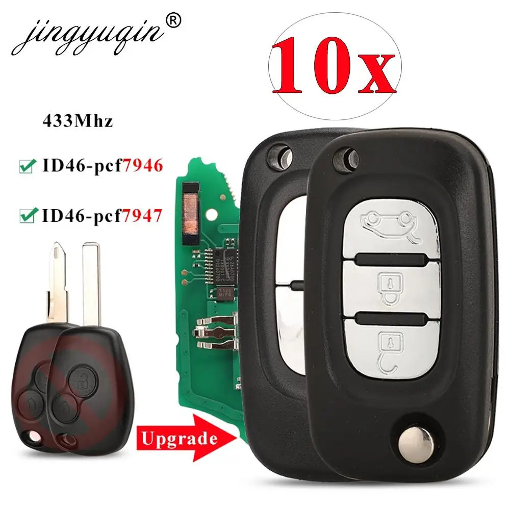 jingyuqin 10pcs Modified Flip Remote Key 433Mhz ID46 For Renault Duster Clio DACIA 3 Twingo Logan Sandero Modus Car Alarm Key