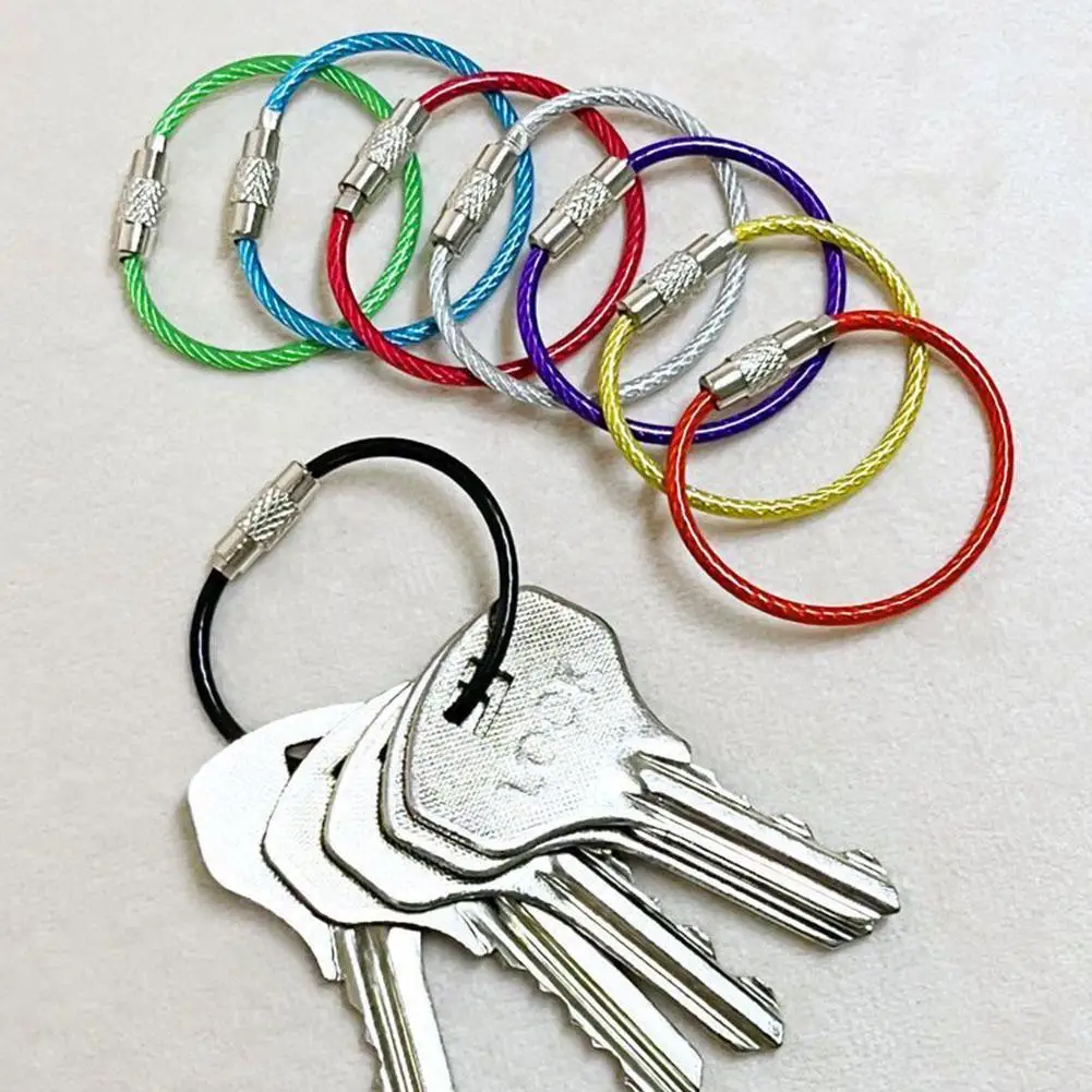 Colorful EDC Keychain Steel Carabiner Key Holder Camping Tools Tactical Screw Locking Wire Key Keychain Key Chain