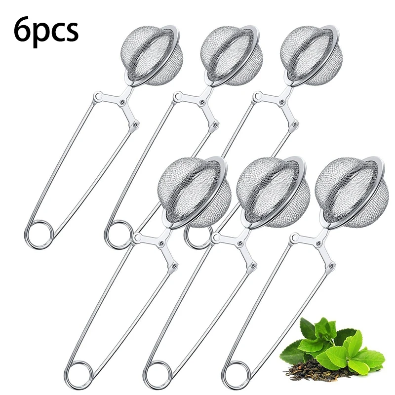 

6Pcs Tea Infuser Loose Leaf Tea Snap Ball Tea Strainer Spoon Stainless Steel Tea Filter Steeper With Handle