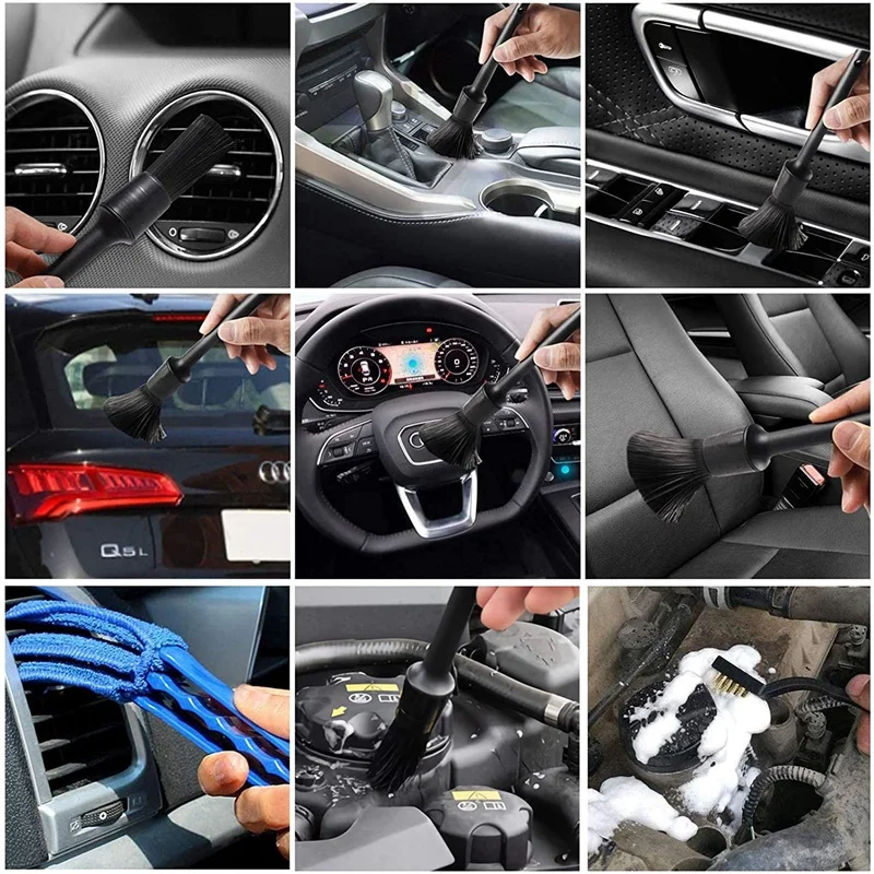 Kit de limpieza de detalles de coche automático, cepillo de detalle, cepillo de alambre, cepillo de limpieza de ventilación para limpieza Interior, tablero