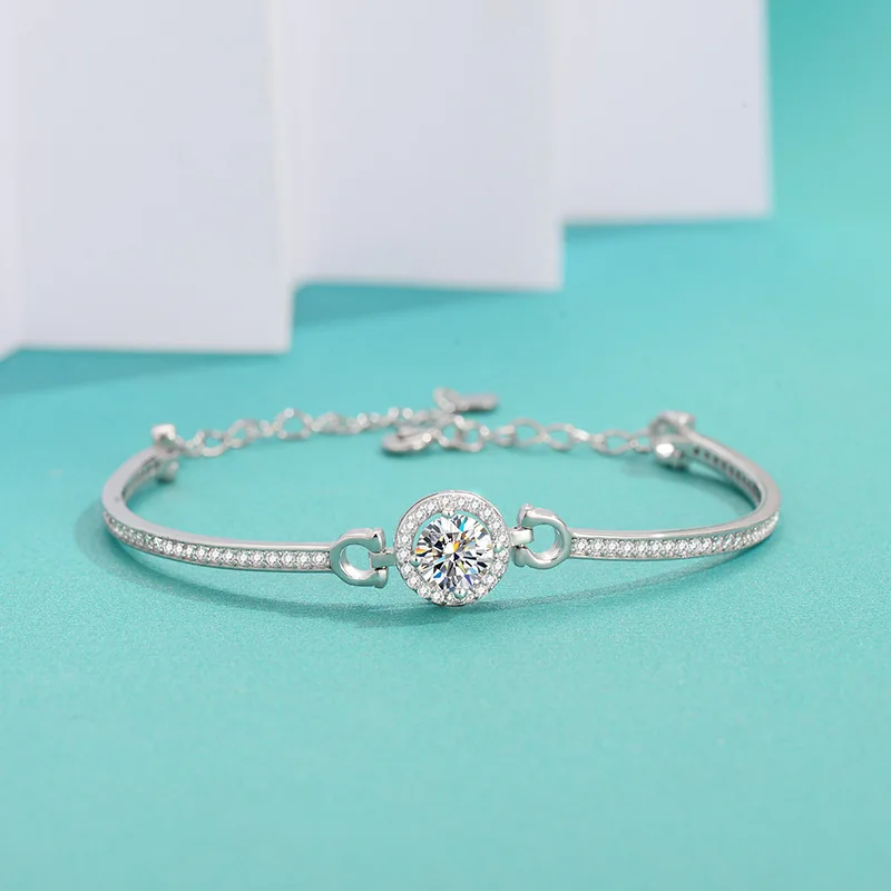 Platinum PT950 moissanite bracelet women round bag style hand jewelry niche design simple fashion light luxury adjustable