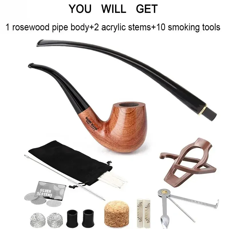 2 in 1 Long Rosewood Tobacco Pipe With Gift Box Churchwarden Smoking Pipe Reading Imitation Marble Rosewood Wood For Men\'s Gift