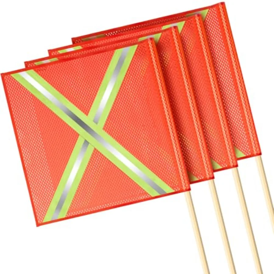 

Packs 18 x 18 Inch Oversize Load Safety Flags Mesh Wide Load Warning Flags with 35. Inch Wooden Dowel for Trucks Trailer Transp
