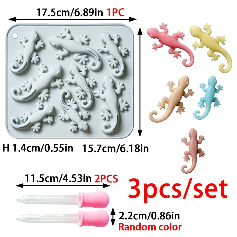 3pcs/set 8 Cavity Lizard Gecko Silicone Mold  DIY Tool Reptile Themed Scented Candle Plaster Resin Car Decor Handmade Souvenirs
