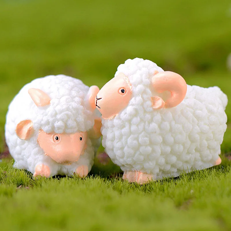 1PC White Plush Sheep Mutton Cabra Moss Decoration Small Statue Figurine Grassland Ornament Art Work Miniatures Farm