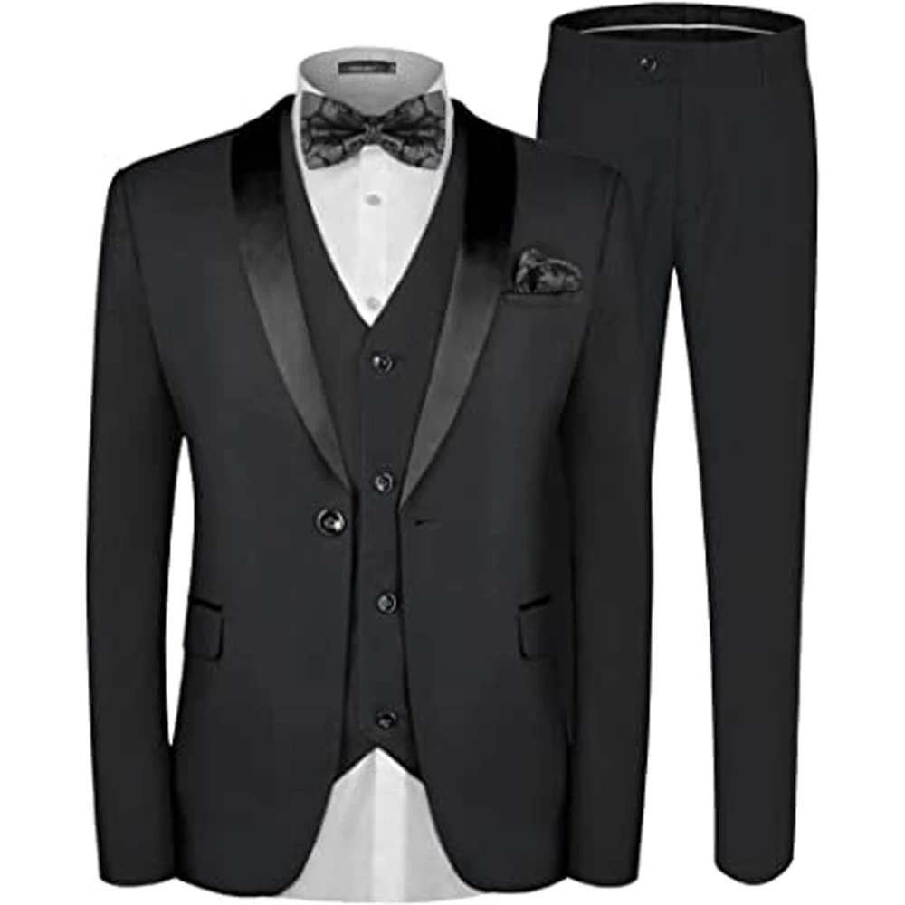 

Men's Suit 3-Piece Set Lapel Single Breasted Slim Fit Casual Suit Wedding Groom Evening Dress (Jacket + Vest + Pants)