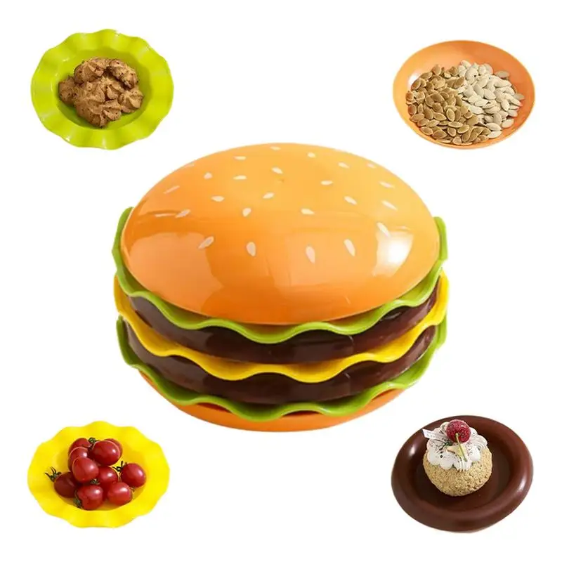 

Hamburger Shaped Bowls Hamburger Plates Funny Cute Tableware Anti-Slip Serving Trays Combination Dessert Snack Dish For Outdoor
