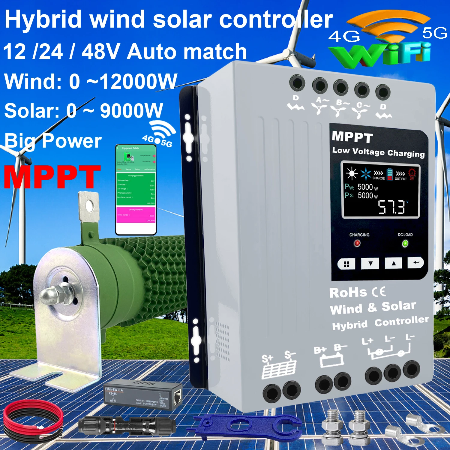 

4000 Вт 5000 Вт 6000 Вт 8000 Вт MPPT гибридный ветровой усилитель солнечной зарядки WIFI контроллер для 12 В 24 В 48 В Lifepo4 литиевая свинцово-кислотная батарея