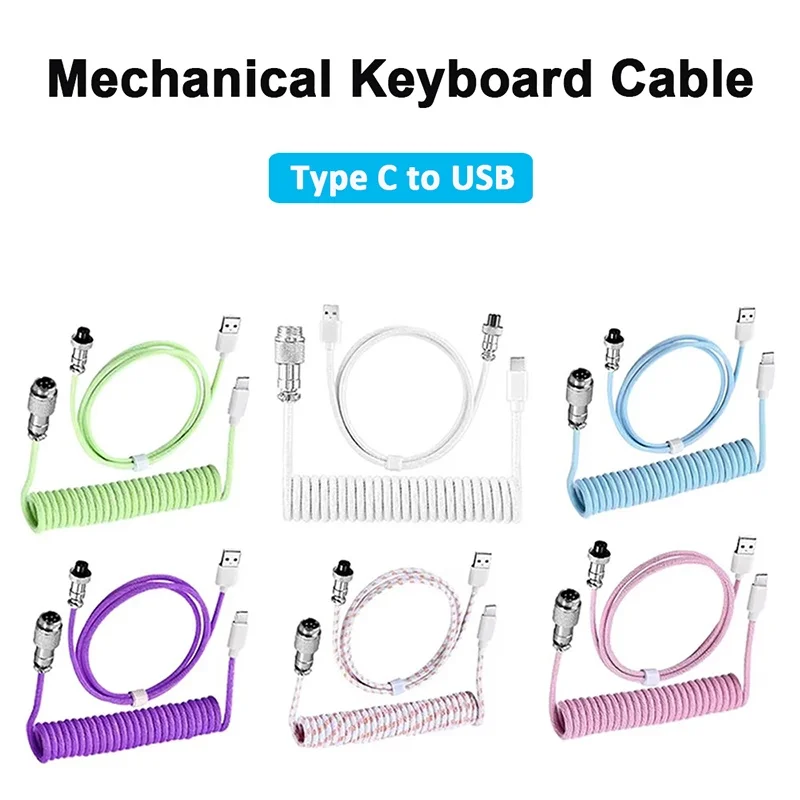 

7 Colors USB Type C Mechanical Keyboard Coiled Cable USB Mechanical Keyboard Aviator Desktop PC Computer Aviation Connector Cord