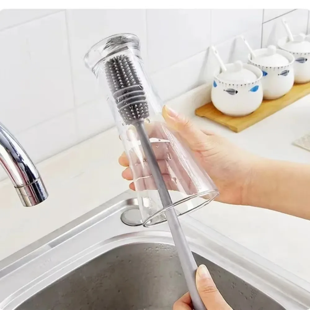 Milk Bottle Brush Silicone Long Handle Drink Bottle Glass Cup Cleaning Brush with Ergonomic Design Household Kitchen Clean Tool