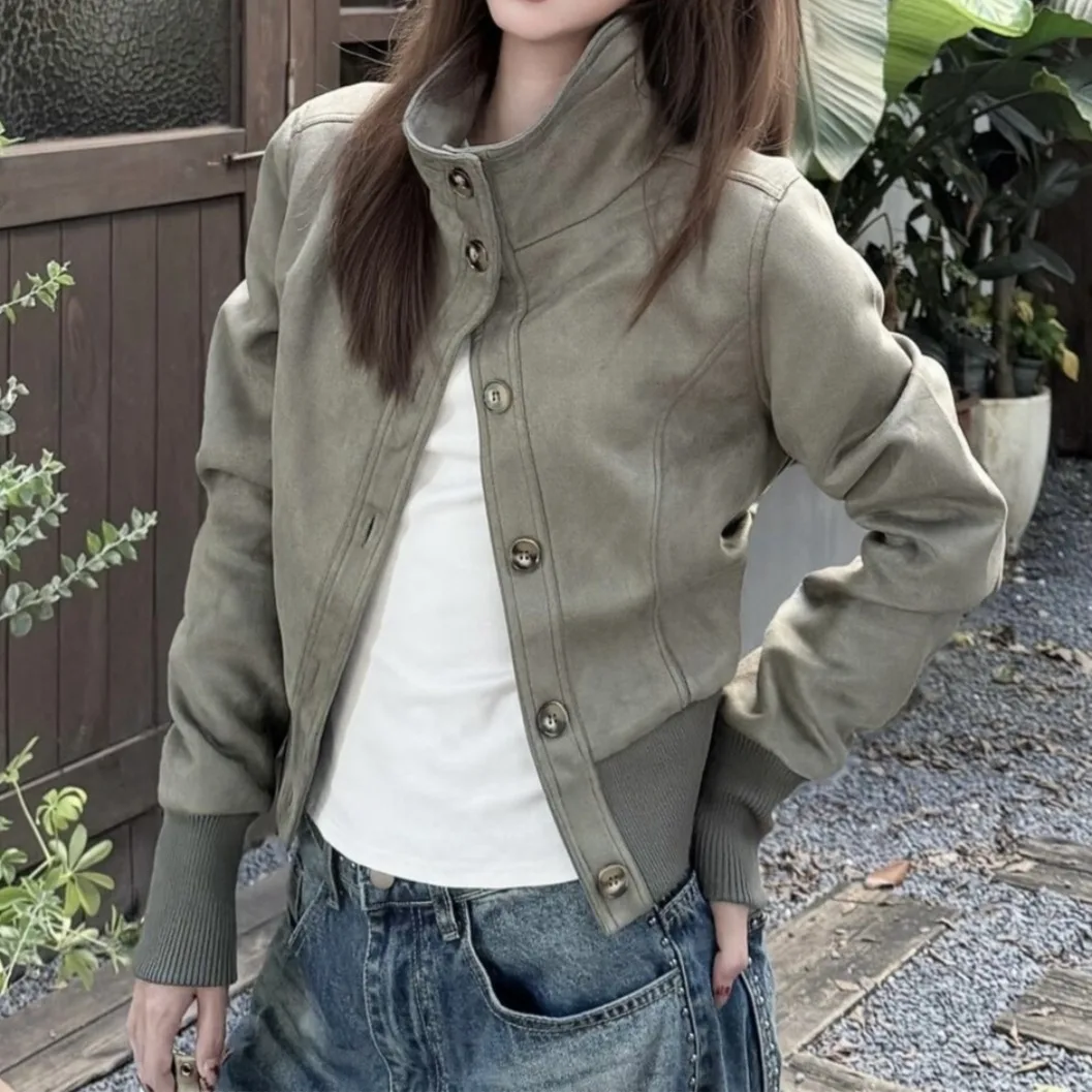 American Retro High Street Cool Design Spring Autumn Casual Versatile Slimming Fashionable Outerwear Polyester Fiber Ladies