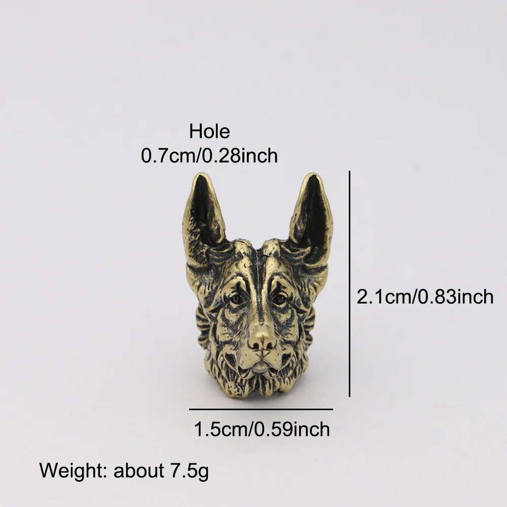 Brass Police Dog Head Knife Bead Lanyard Pendant Jewelry Outdoor EDC Tool Shepherd DIY Paracord Accessories Umbrella Rope Charms