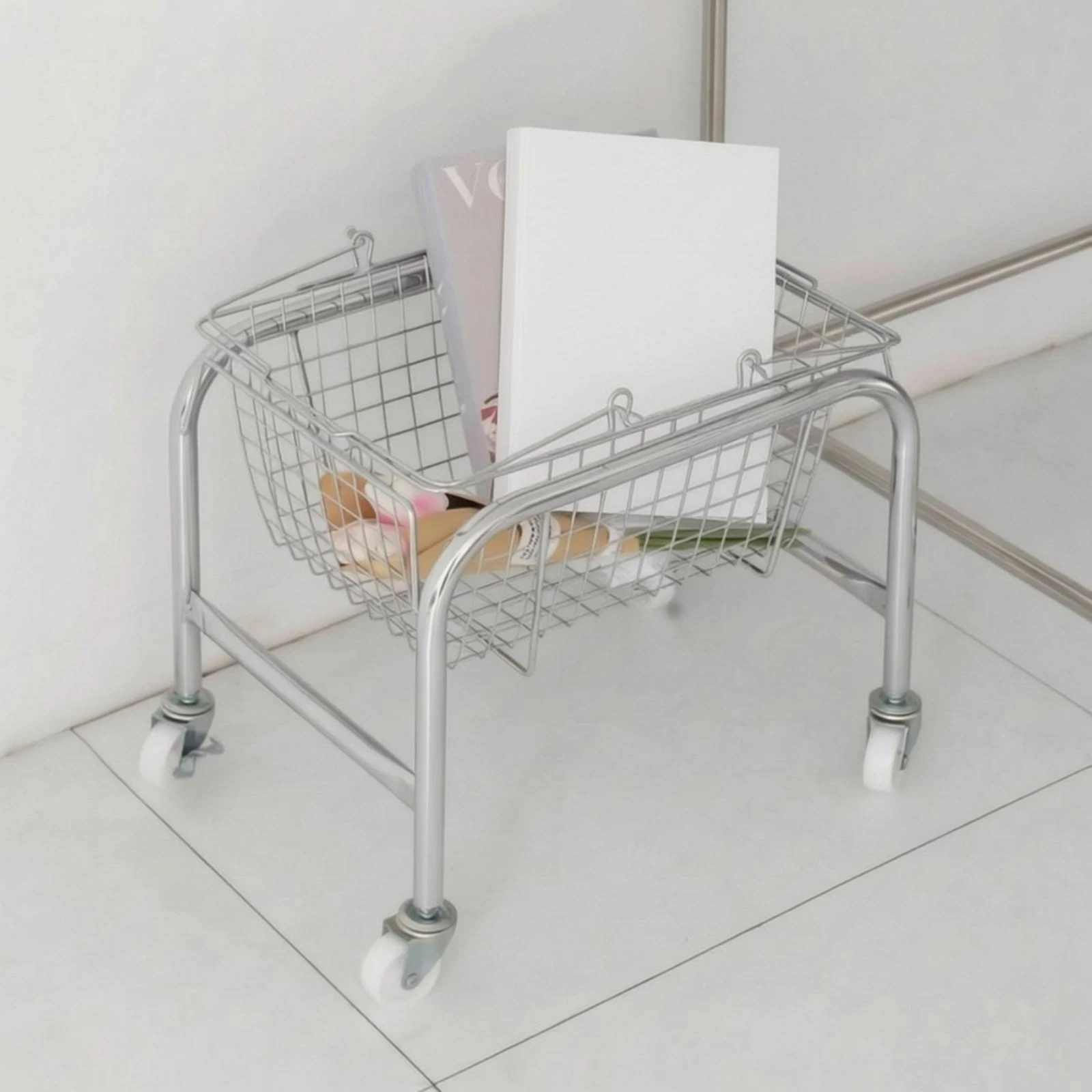 Wire Storage Basket with Wheels Space-Saving Metal Wire Utility Cart Shelving Unit on Wheels Multi-Tier Trolley Rust-Resistant