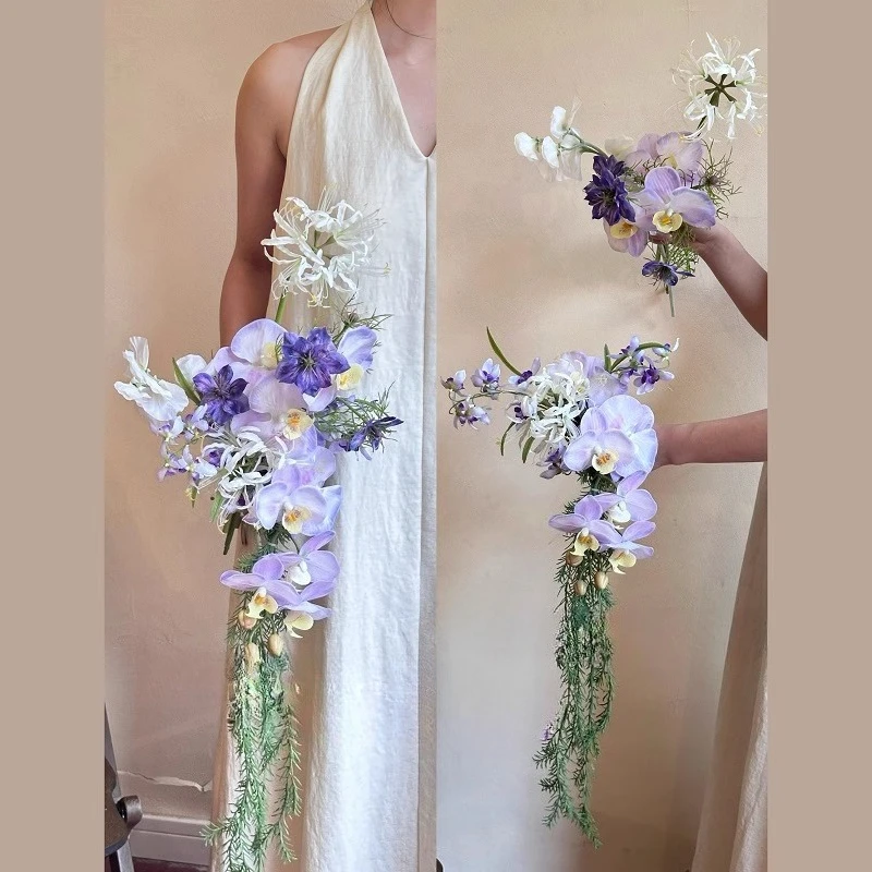 

Detachable bridal waterfall bouquet purple simulation bouquet wedding license shooting props Korean flower gift