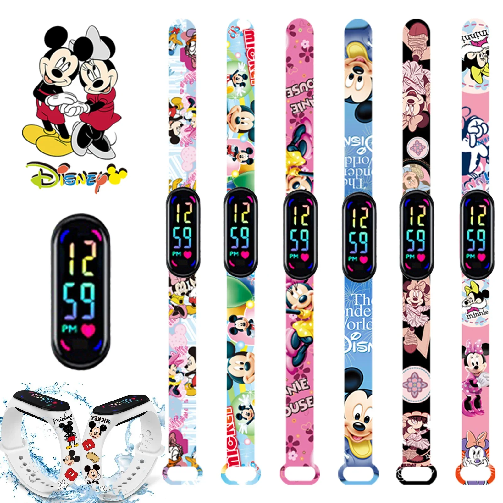 

Disney Frozen Mickey Minnie Spiderman Children's Anime Figure Bracelet Wristwatch Cartoon Electronic LED Touch Student Toys Gift