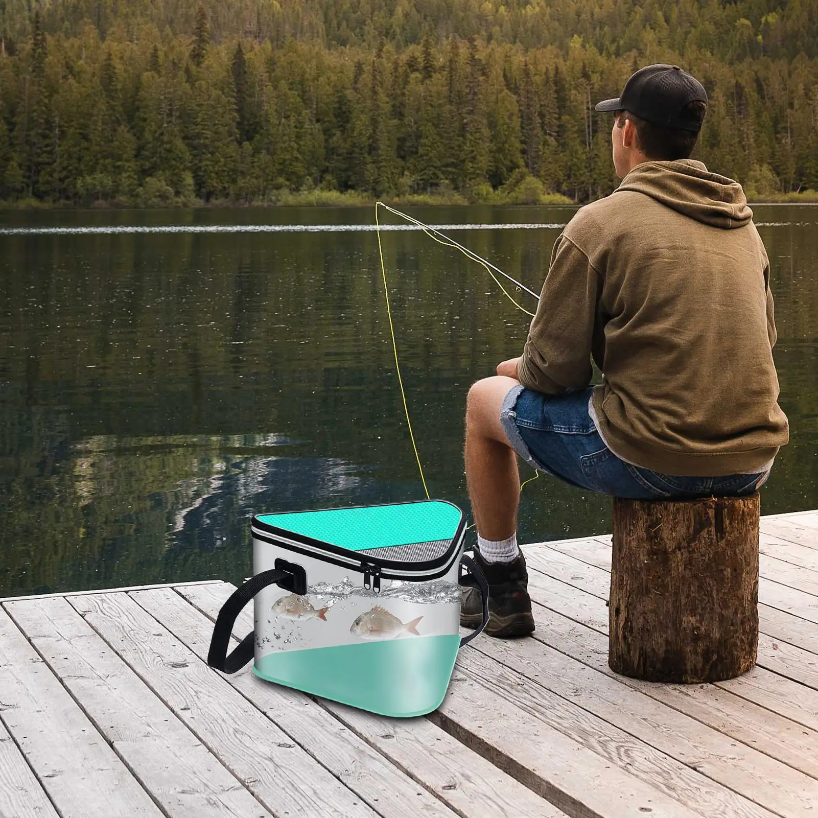 釣り餌バケツ-多機能キャリーハンドル-折りたたみ式釣り餌バケツ-ピクニック-キャンプ-アウトドアパーティー-ストリーム-川用