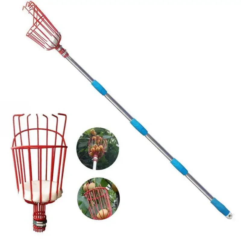 Garden Basket Fruit Picker Head with Telescopic Extendable Pole Fruit Picking Harvester Non-Slip Grip Handle High Altitude