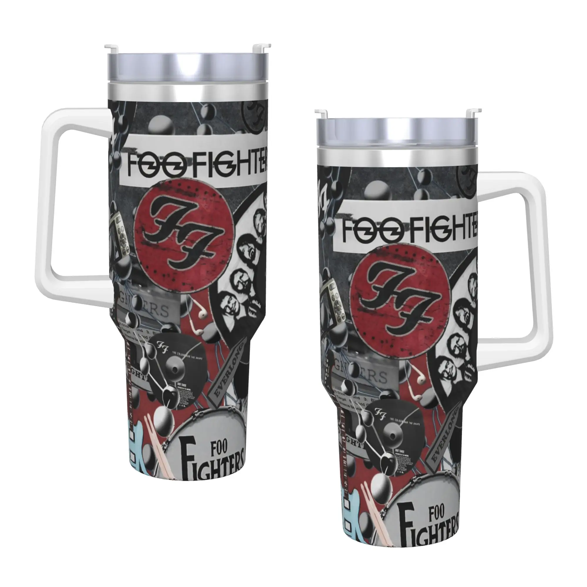 

Stainless Steel Tumbler Fools Band F-Fighters Car Mugs With Straws Travel Cold and Hot Water Bottle Leakproof 40oz Thermal Cups