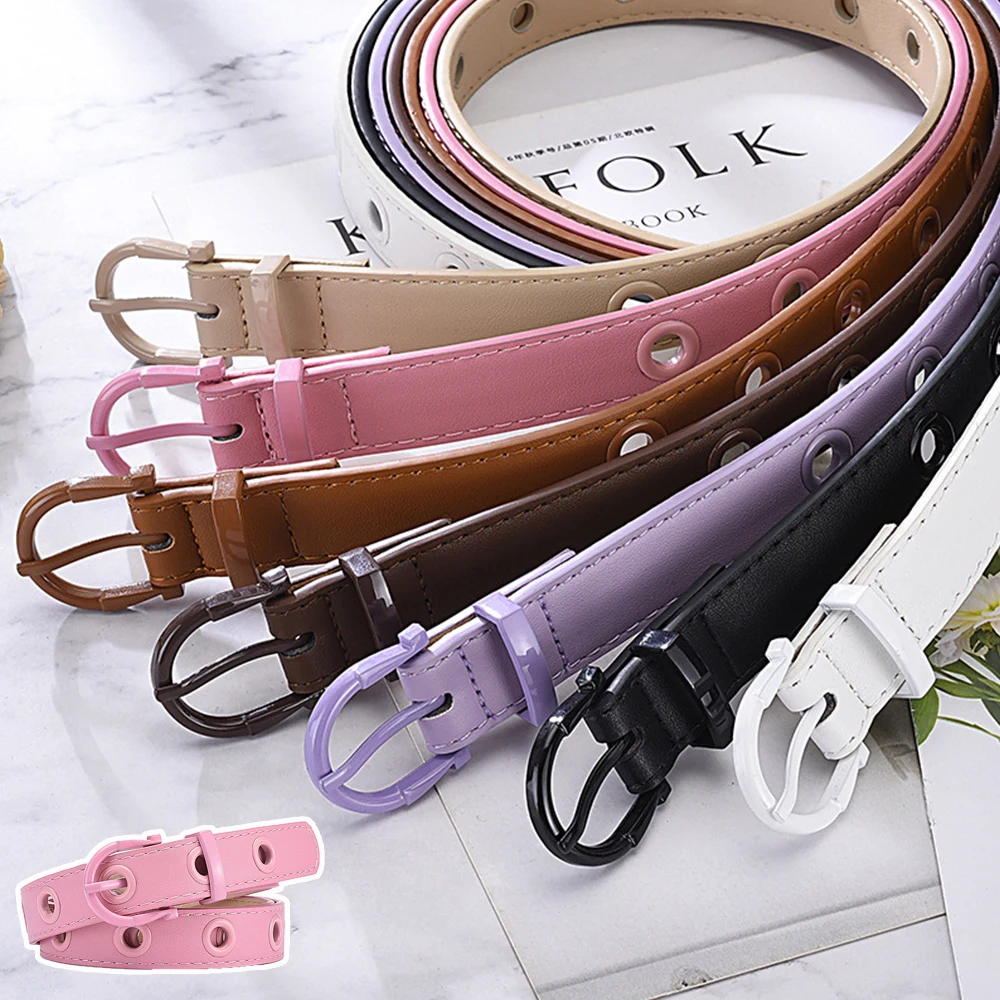 

Punk Rock Leather Belts For Women Eyelet Grommet Pin Buckle waist strap Female Dress Jeans Belts All-match Decorative Waistband