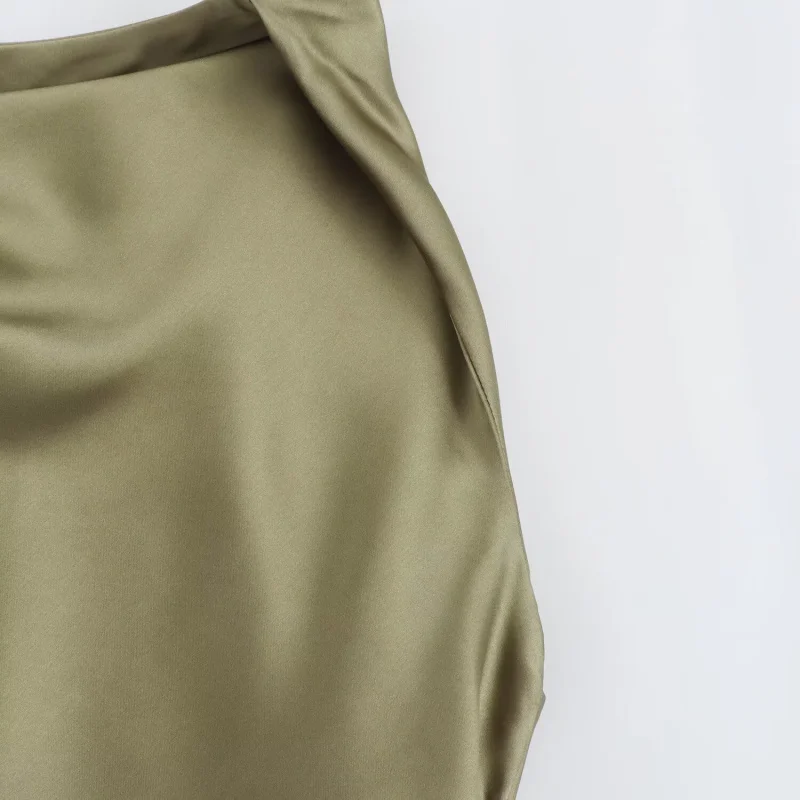 ETJ 2026 Elegantes Satin-Slip-Kleid für Damen Ärmellos mit Wasserfallausschnitt Figurbetontes Midikleid Vintage-Chic Partykleid Robe Femme Bekleidung – Detail 14