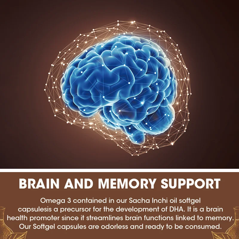 Suplemento de Ómegas 3, 6 e 9, Cápsulas de Óleo de Sacha Inchi, Saúde do Coração e do Cérebro, Fonte Essencial de Ácidos Graxos