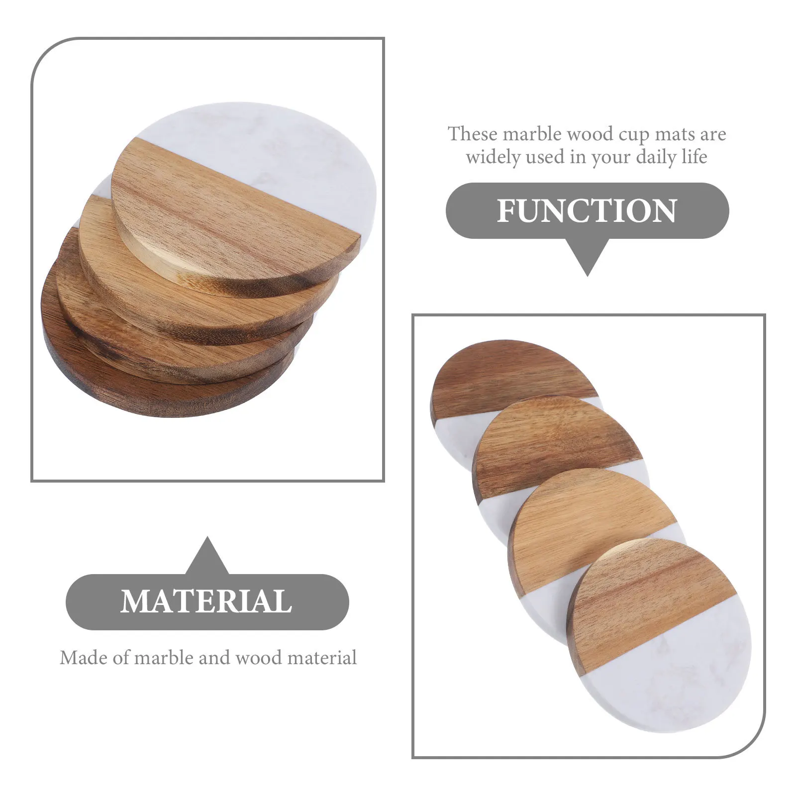

4pcs Marble Wood Cup Mats Heat-Resistant Anti-Skid Coasters For Home Kitchen Bar Hotel Dining Table Decor Bulk