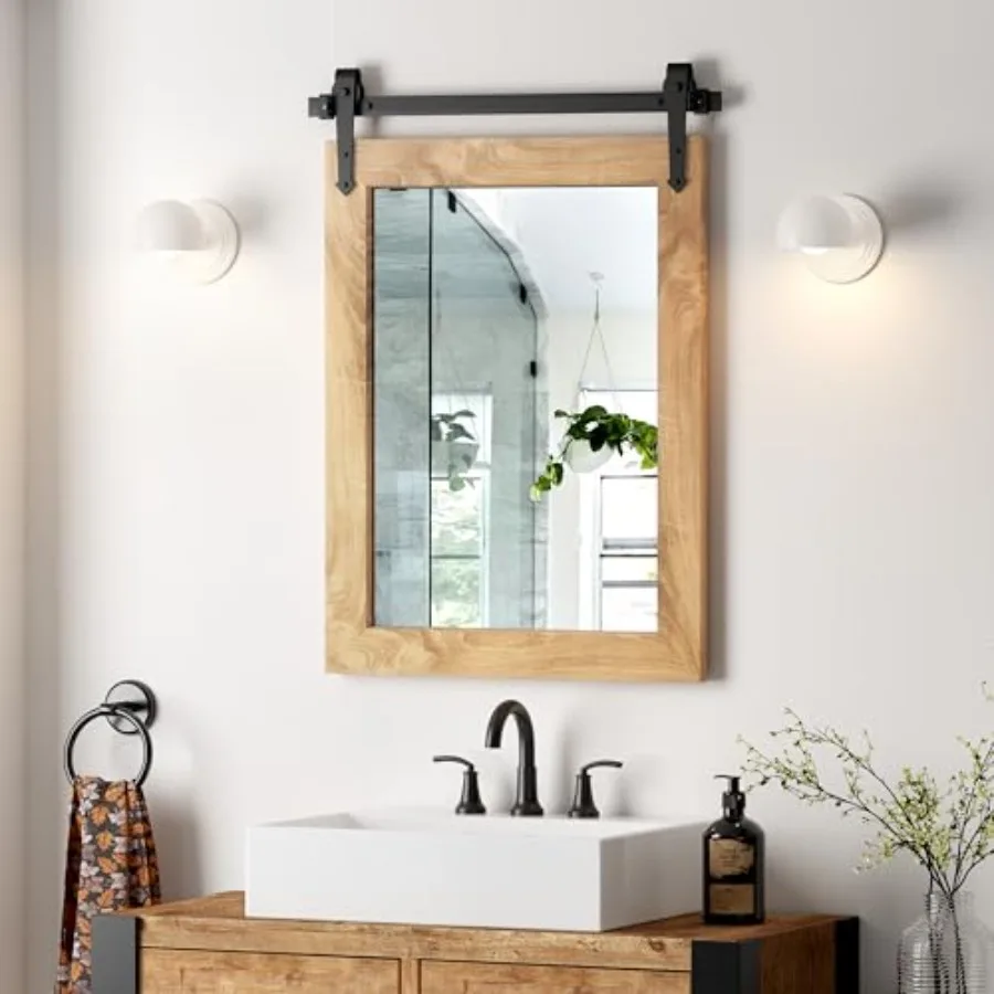 

Farmhouse Barn Door Mirror 22"x32" Rustic Decorative Vanity Mirrors Wall Decor Mirror for Bathroom Living Room Entryway