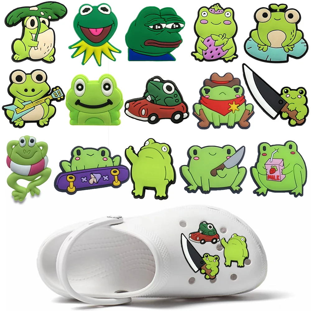 

1Pcs Custom Funny Frog PVC Shoe Charms DIY Cool Animal Shoe Decoration Accessories For Kids Favor Kawaii Cute X-mas Wholesale