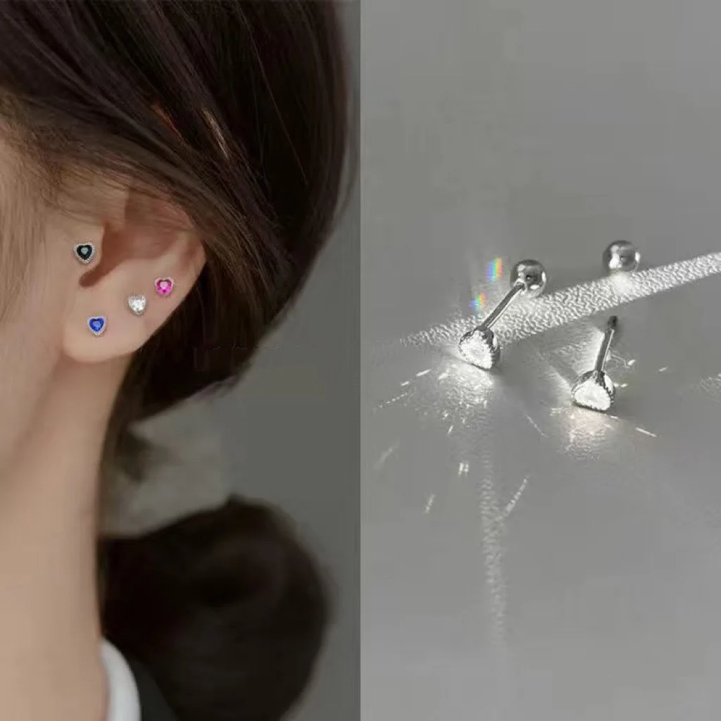 Sweet Romantic Crystal Zircon Heart Studs Earrings for Women/Men Helix Tragus Cartilage Piercing Jewelry Gift