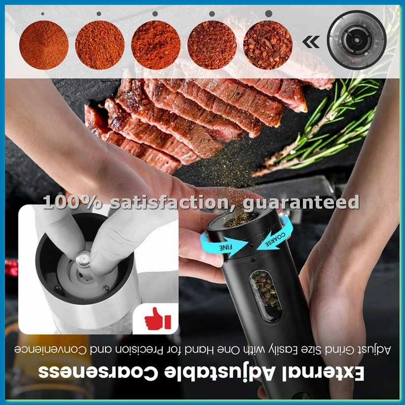 Electric Salt and Pepper Grinder Set - USB Rechargeable Automatic Salt and Pepper Mill, Salt and Pepper Shakers Set-A51M