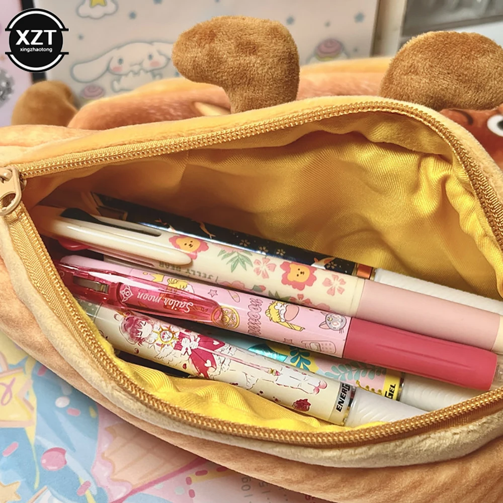 Kawaii Bread Toast Pencil Case Bag for Girls Cute Plush Pen Pouch Box Large Capacity Student School Supplies Korean Stationery