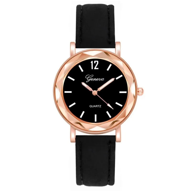 Women's Watch Quartz Minimalist Scale Brushed Belt Watch Cut Face Black Jewelry Dresses for Women Female Clock Relogio Mujer