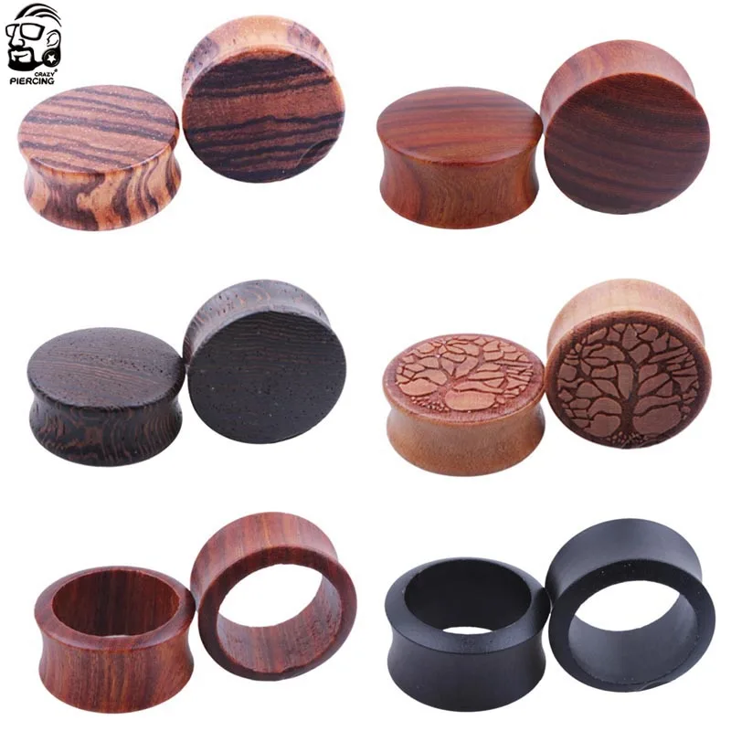 2 szt. Wskaźniki uszu drewniane tunele do uszu zatyczki Piercing biżuteria przekłuwanie uszu nosze Expander zatyczki i tunele 8-25mm
