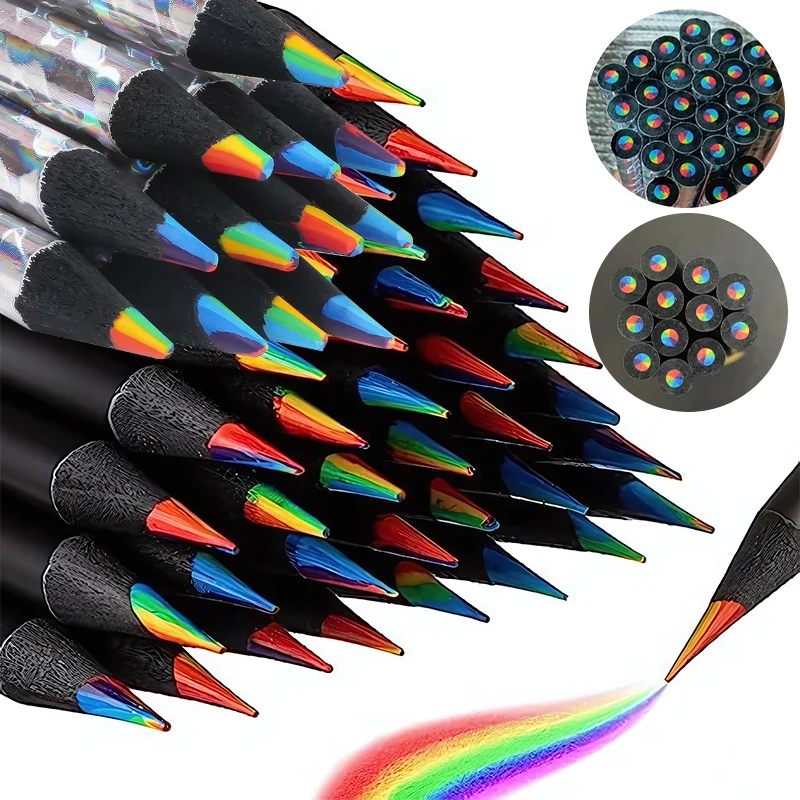 10Pcs/set Colored Pencil 7 Colors Concentric Gradient Colorful Pencil Kawaii Painting Rainbow Pencil With Pencil Sharpener