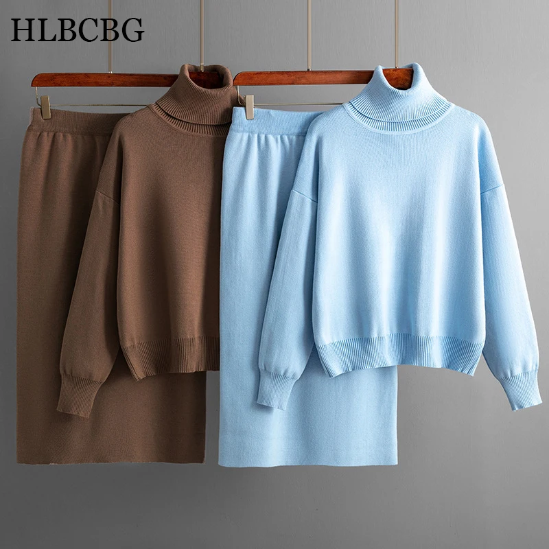 HLBCBG-Bodycon Skirts Set for Women, Oversized Pullover Sweaters and High Elastic Long Tunic, Split Up Tracksuits, 2 Pieces