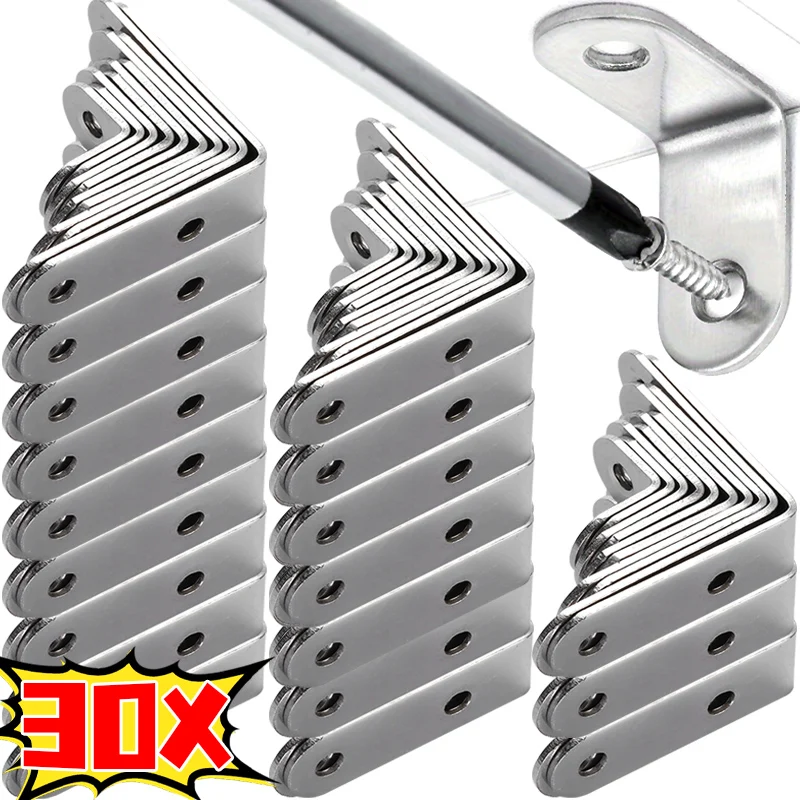 

30/1Pcs L Bracket Right Angle Corner Brace Stainless Steel Joint Right Angle Wall Brackets Hangers for Home Shelves Table Chairs