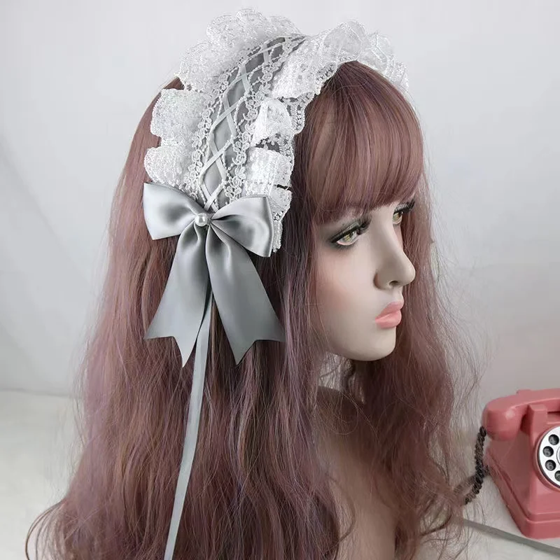 Soft Girl Lolita Hairband Sweet Daily Versatile Lace Maid Bow Headwear ricamo nastro di pizzo forcine Anime Cosplay copricapo