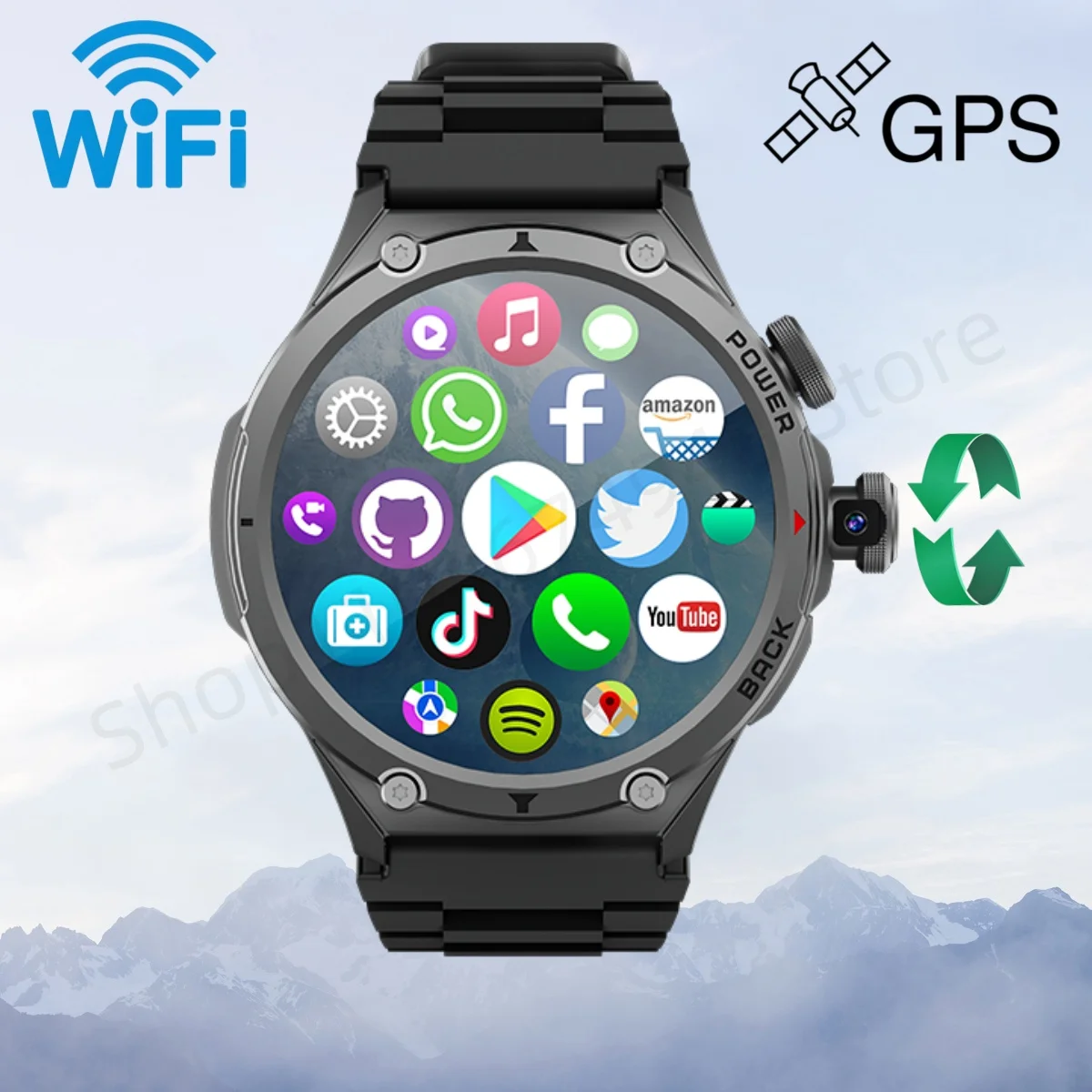 Montre connectée H12 Android 9.0 4G/5G avec caméra rotative, écran 1,6 pouces, résolution HD 720*720, boussole, NFC, GPS, positionnement WIFI