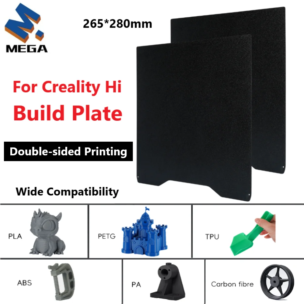 

Build Plate For Creality Hi Double Sided PEI Spring Steel Sheet Black 265x280mm For Creality Hi Combo 3D Printer Accessories