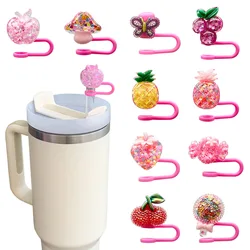 Cute Strawberry Candy Straw Covers Cap For Stanley Tumbler 10mm Cups Accessories Kawaii Silicone Straw Toppers Protector Cap
