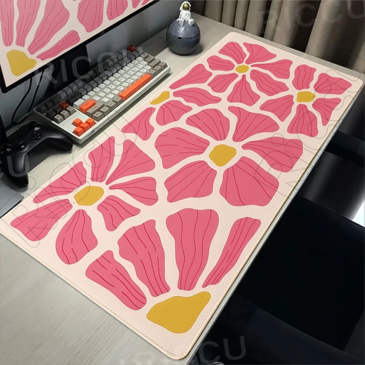 Pink Abstract Flower mouse pad Large computer 90x40 Art Office Desk Mat Gift Deskpad Game accessories Keyboard pad XS Home Decor