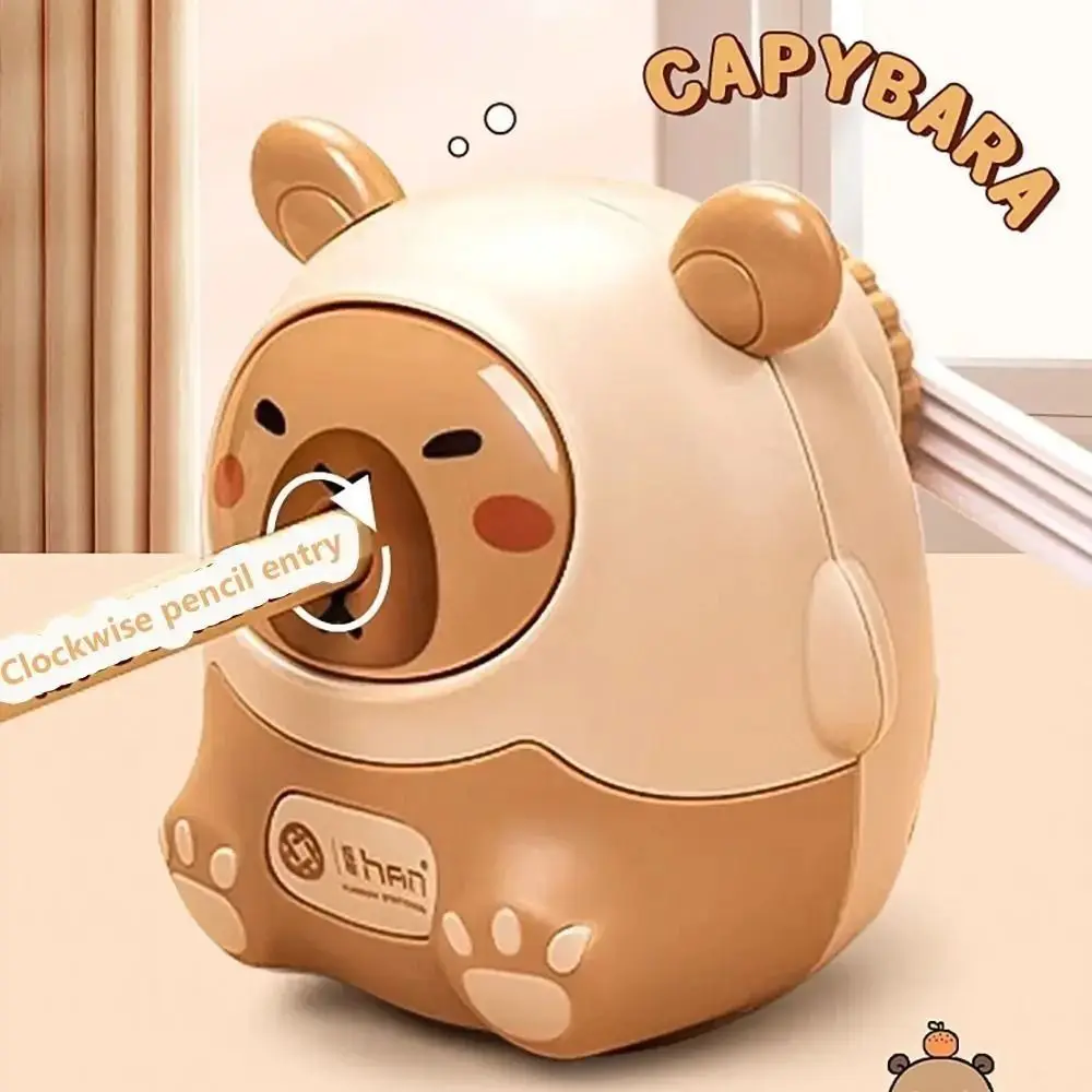 Hand Crank Capybara Pencil Sharpener Cartoon Automatically Enters Pencil Sharpening Machine Labor-Saving Dust Compartment