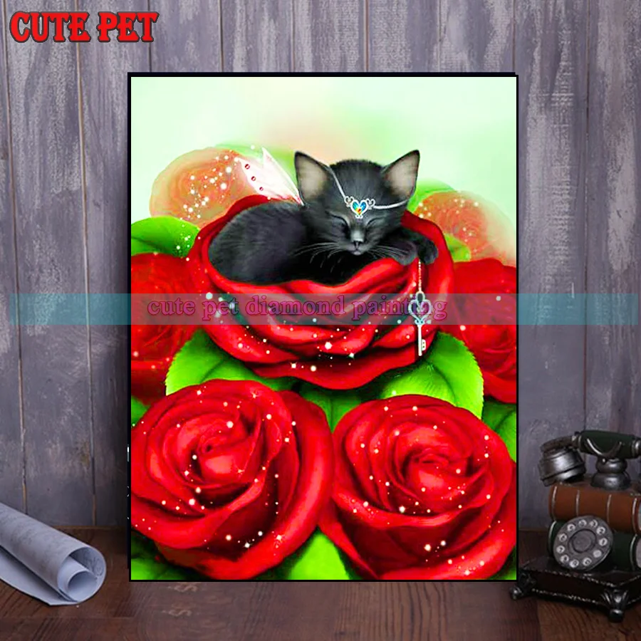 Simpatico gatto Fai da te diamante ricamo pittura diamante Animale luna gattino mosaico quadrato pieno 5d immagine strass Kitty decor salone