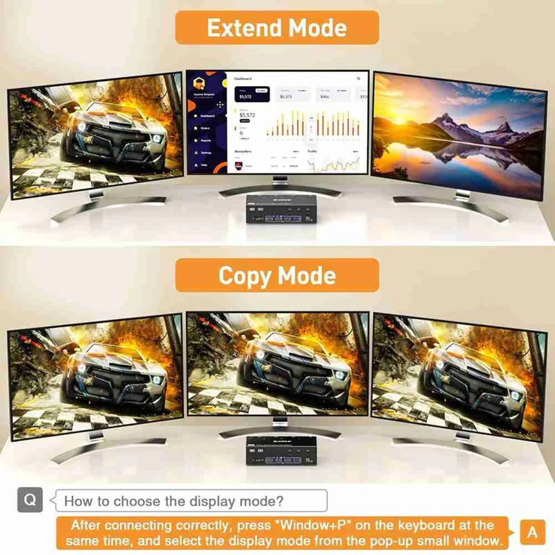 4K@144 هرتز - محول KVM متوافق مع 3 شاشات و3 أجهزة كمبيوتر، محول 2 منفذ KVM، 8K@30 هرتز، مع 4 USB 3.0 EU PLUG