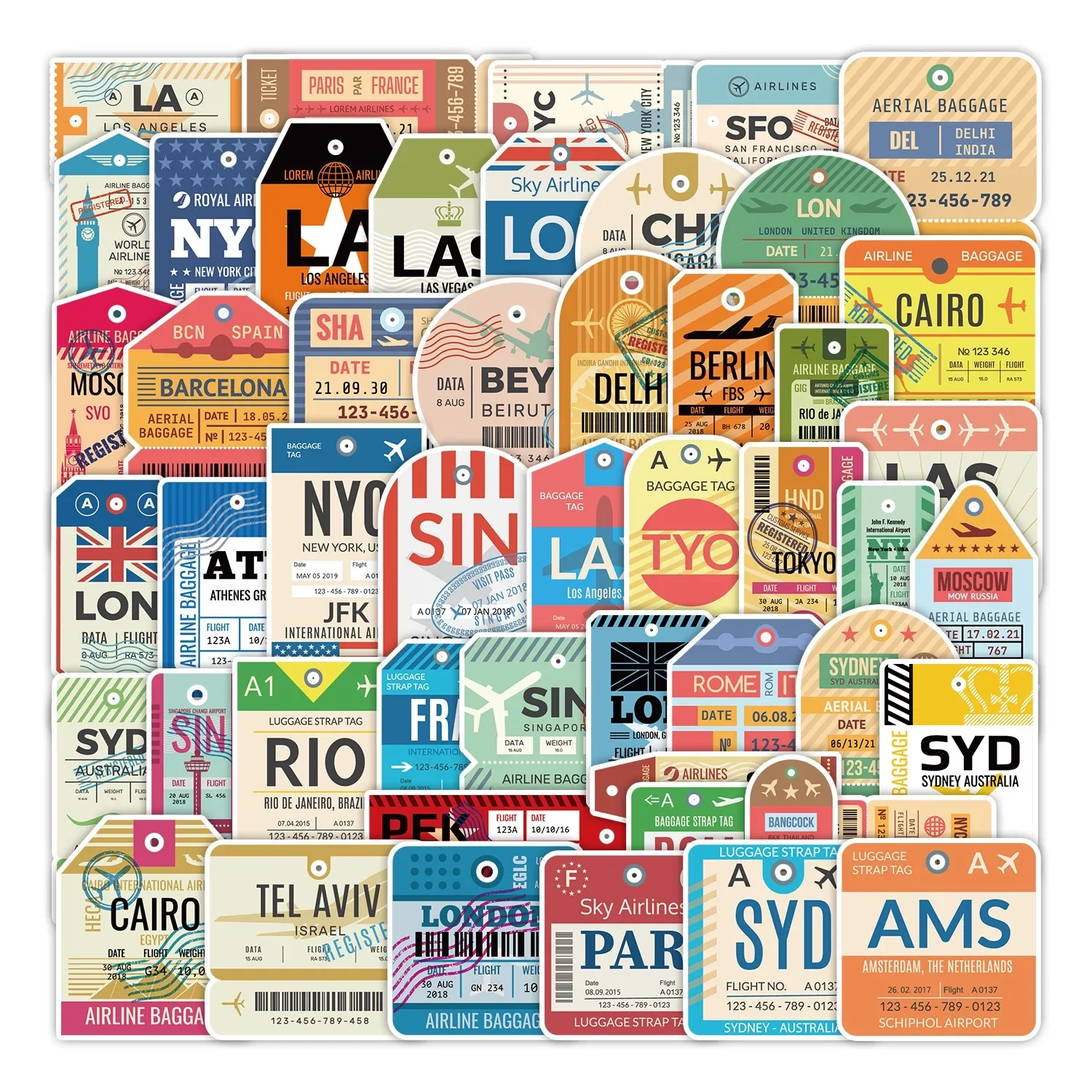 50PCS Vintage Boarding Pass Air Tickets Graffiti Stickers World Travel Decals Luggage Phone Guitar Laptop Waterproof Sticker