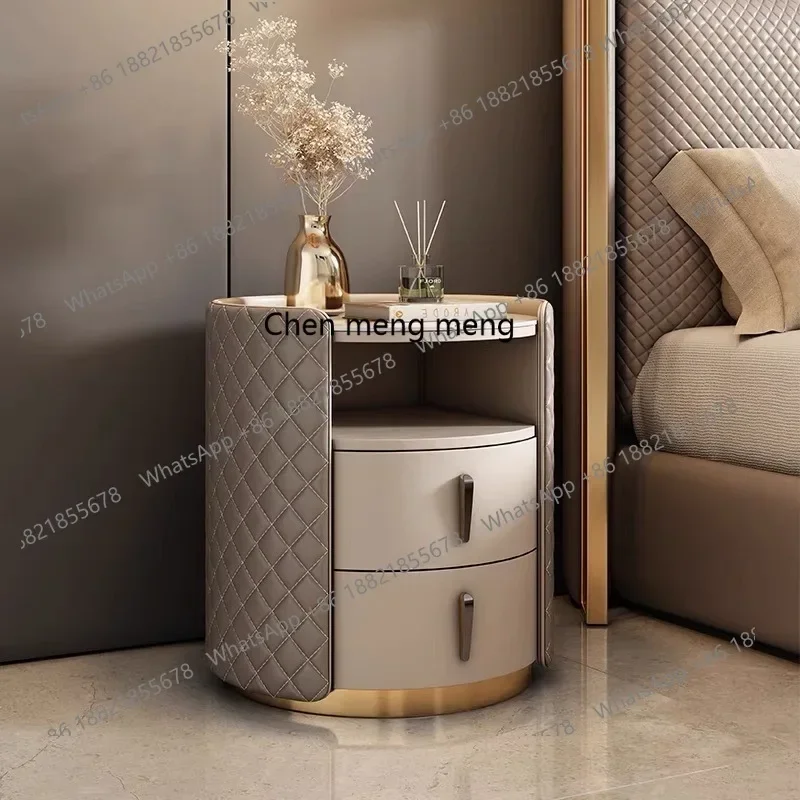 

ZJLight luxury minimalist high-end solid wood bedside table round modern simple bedroom free installation rock slab bedside tabl