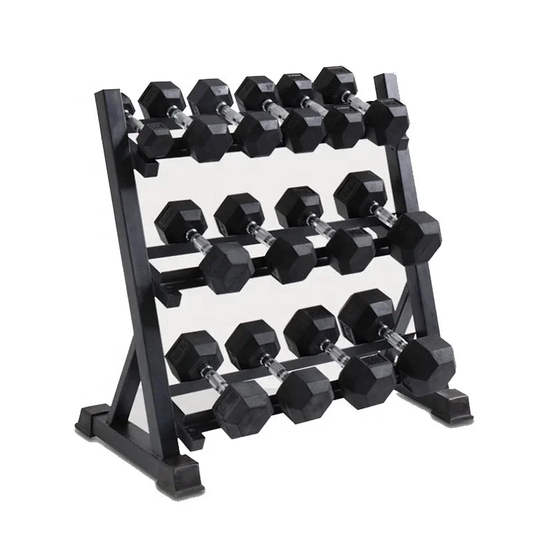 

Fitness Equipment Indoor household gym dumbbell rack hexagon dumbbell storage Three Level Dumbbell Rack