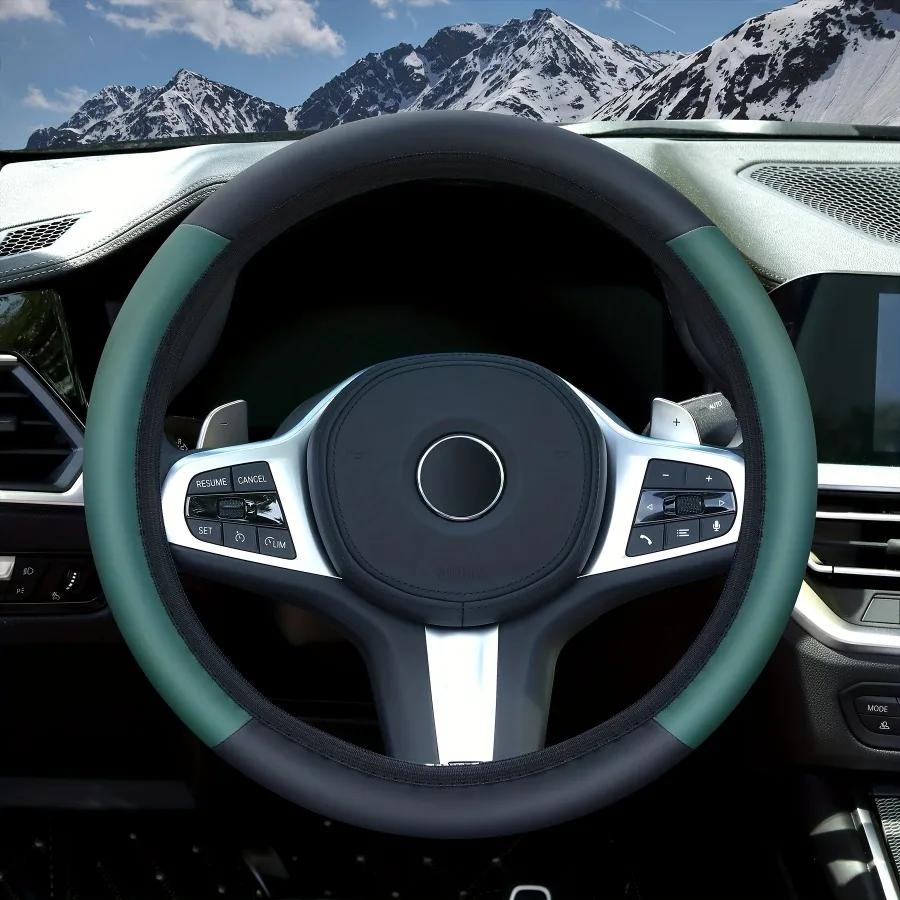 Colored steering wheel cover, non-slip and sweat resistant, PU leather, universal 14.5-15 \